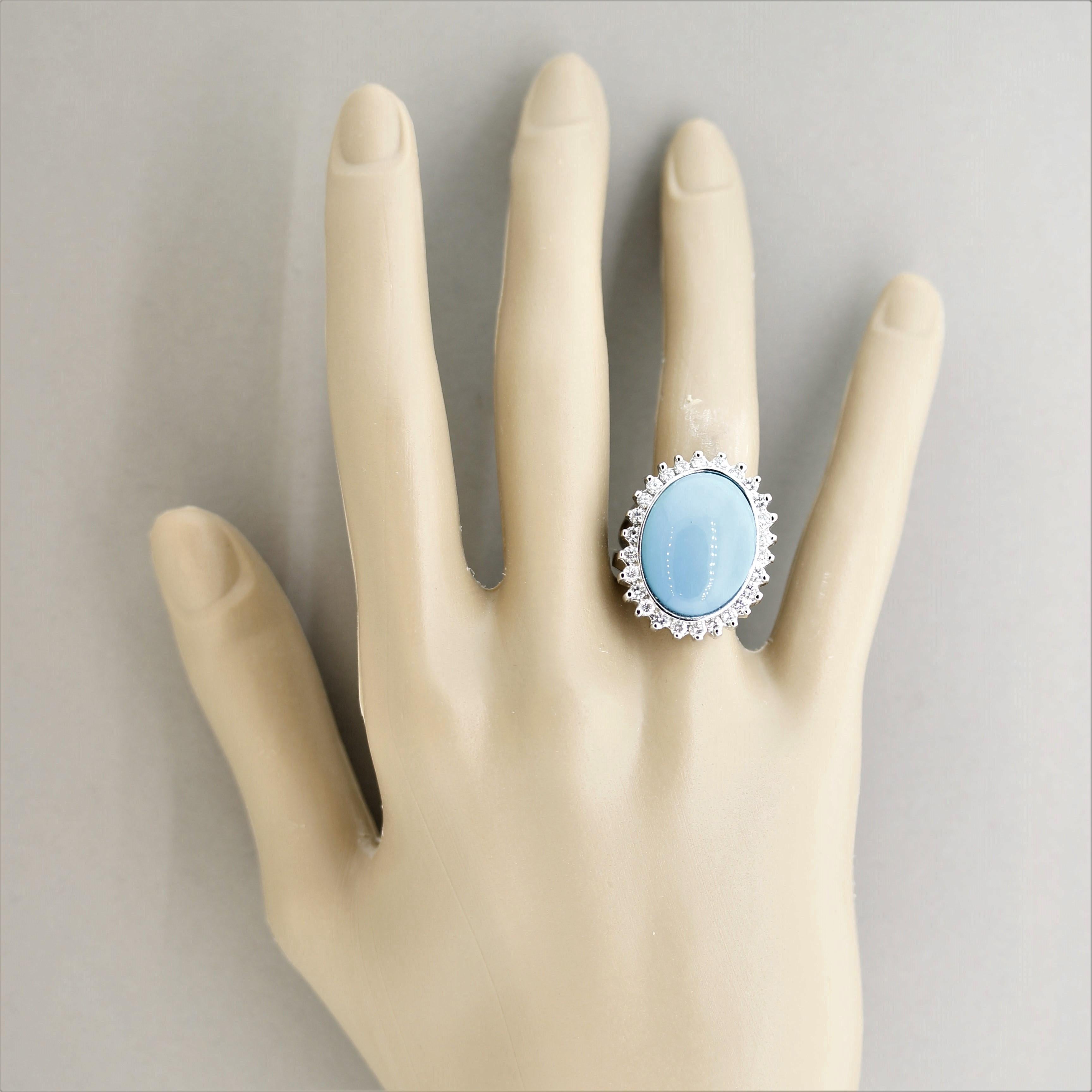 Turquoise Diamond Halo Gold Cocktail Ring For Sale 2