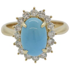 Turquoise Diamond Halo Gold Ring Turquoise Diamond Halo Gold Ring