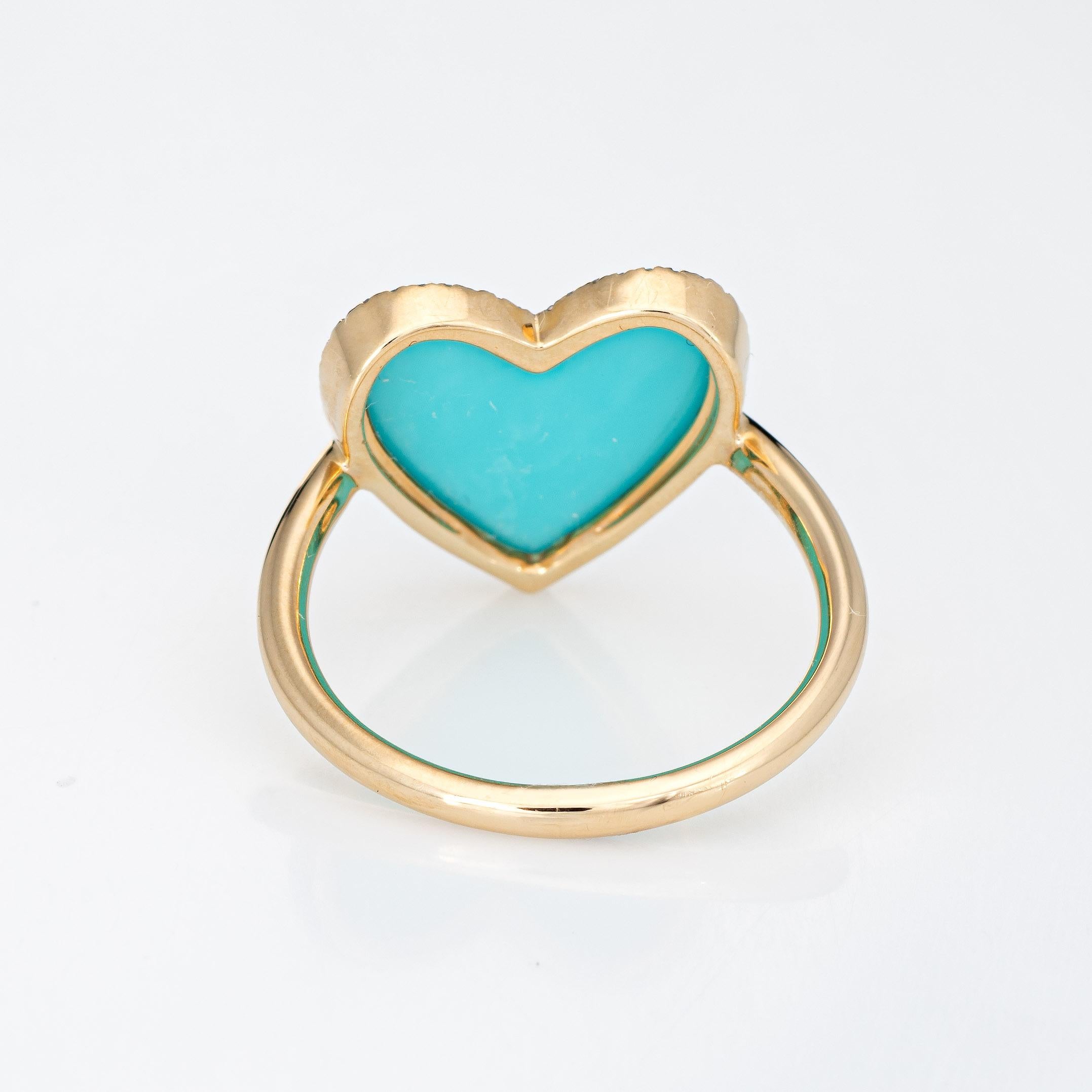 Heart Cut Turquoise Diamond Heart Ring Estate 14k Yellow Gold Large Cocktail Jewelry