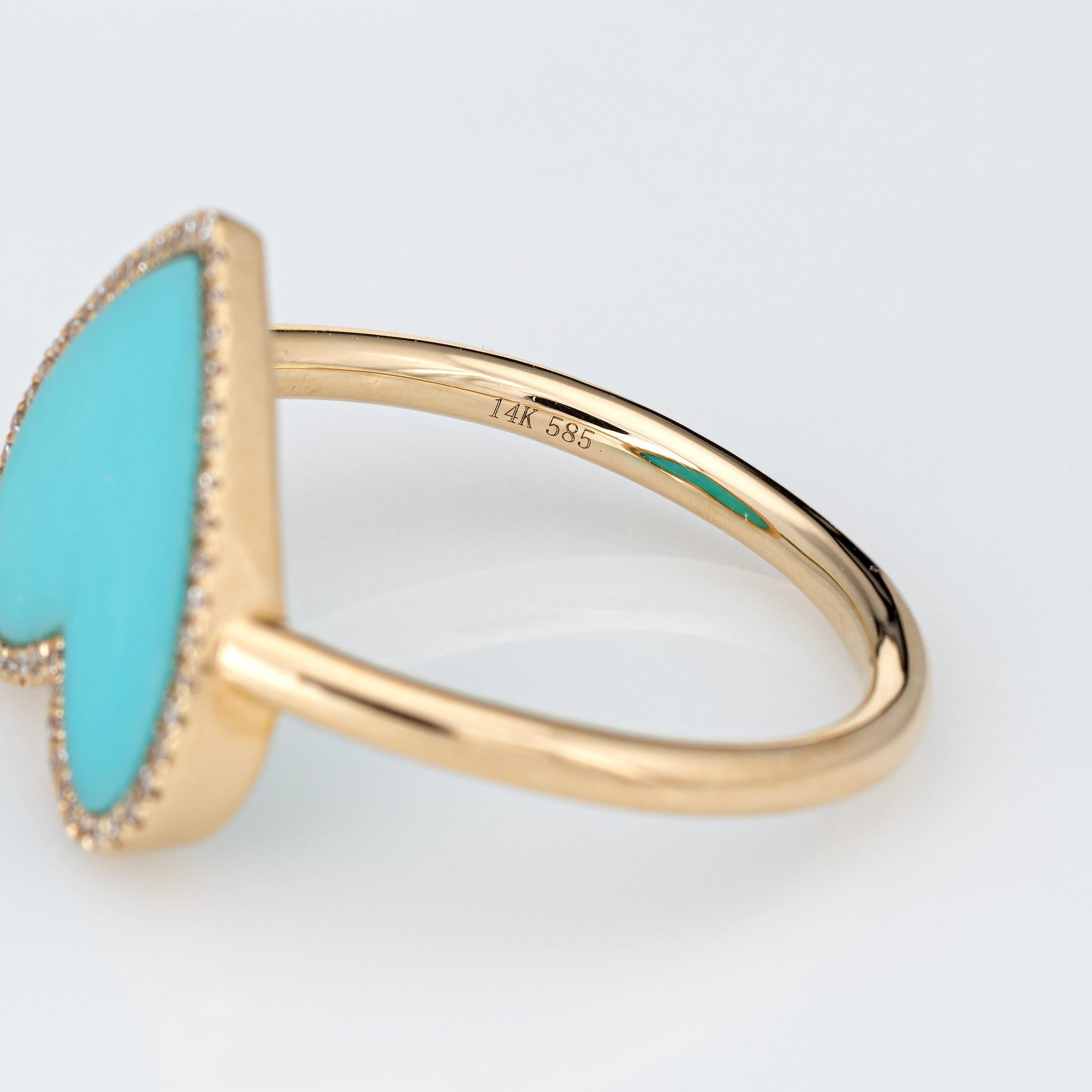 Women's Turquoise Diamond Heart Ring Estate 14k Yellow Gold Large Cocktail Jewelry