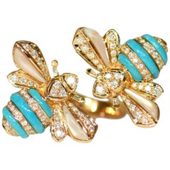 Turquoise Diamond Mother of Pearl 18 Karat Pink Gold Bee Ring