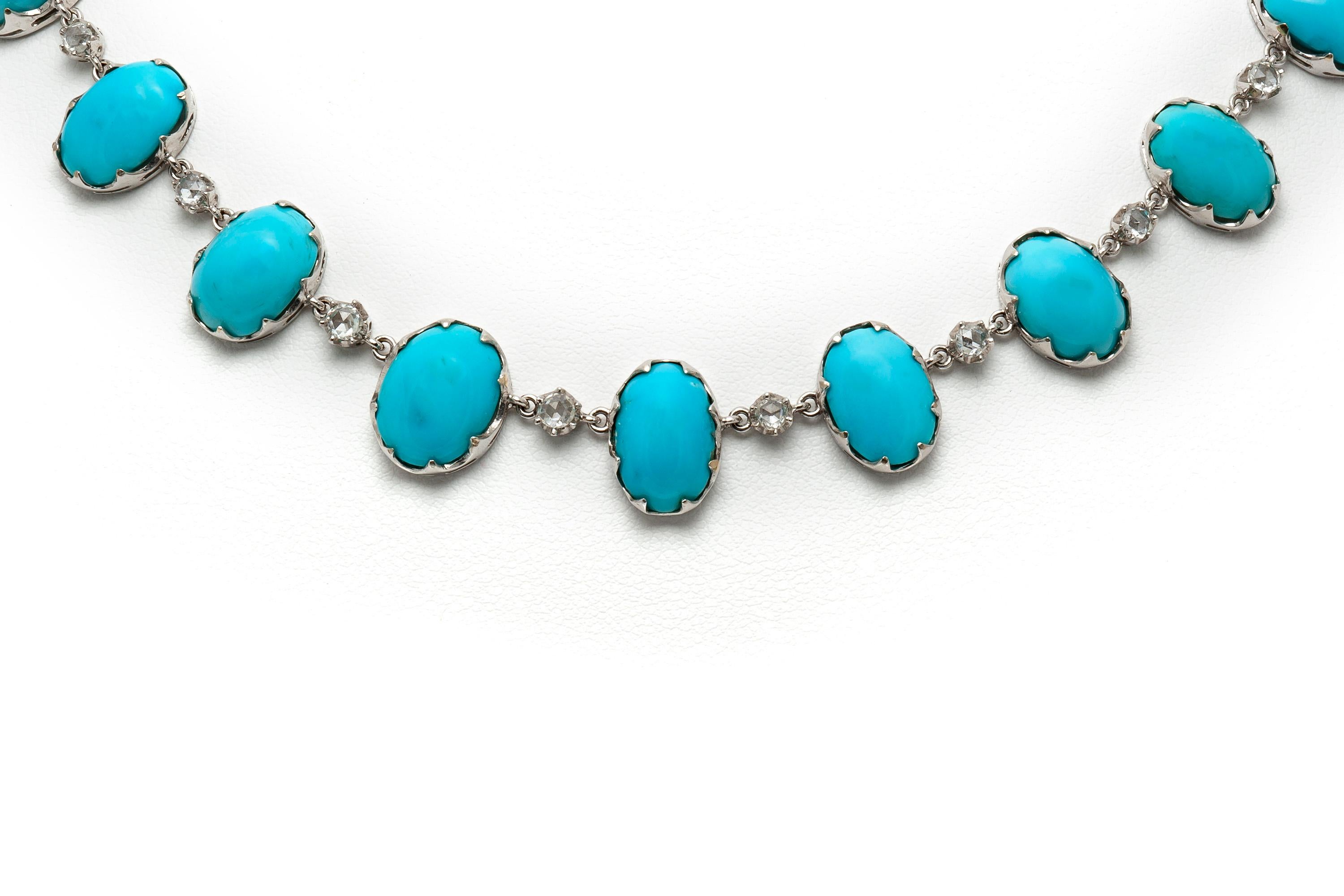 Necklace, finely crafted in 18k white gold with turquoise weighing approximately a total of 613.27 and diamonds weighing approximately a total of 1.82 carats.