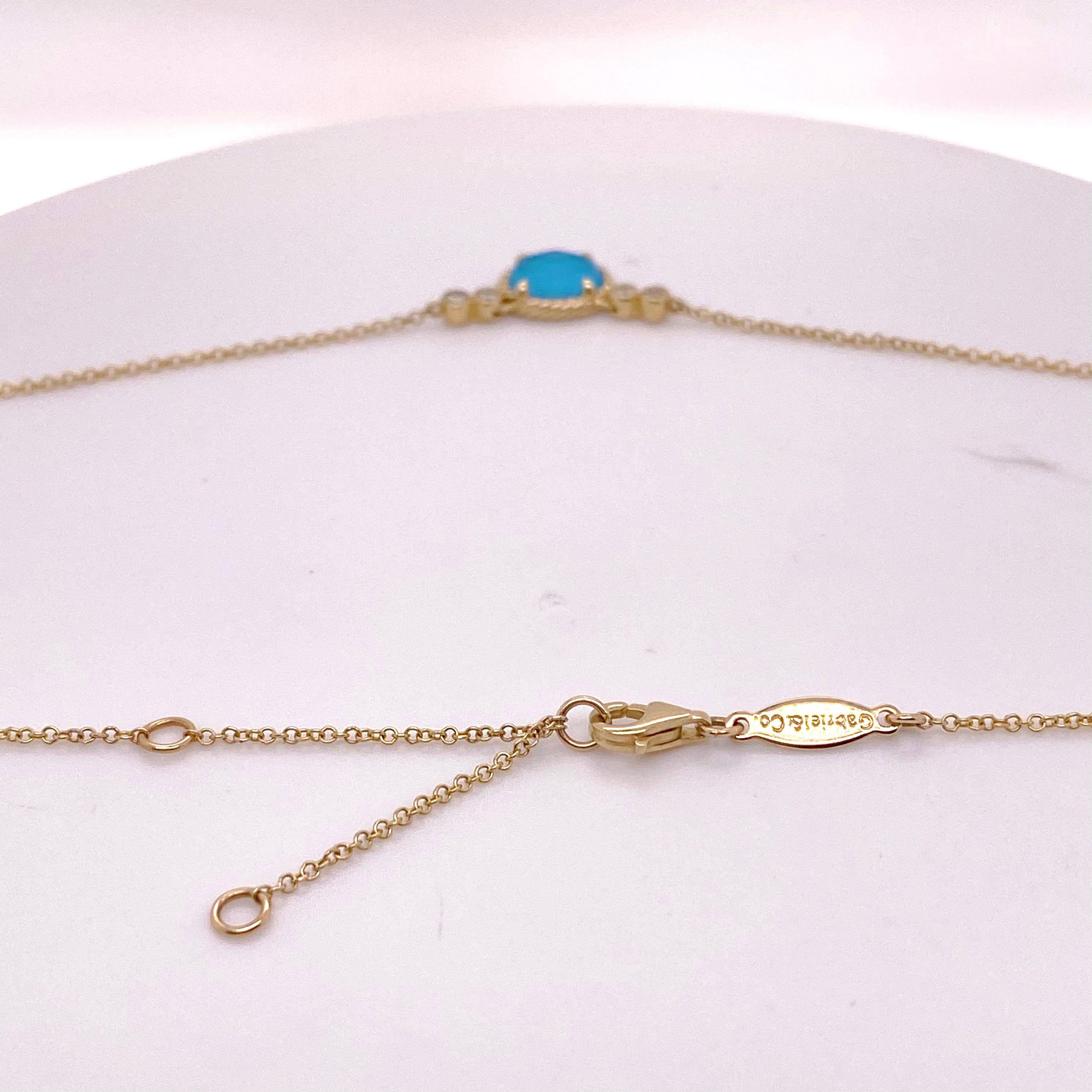 Modern Turquoise Diamond Necklace with four Diamonds, Designer Yellow Gold For Sale