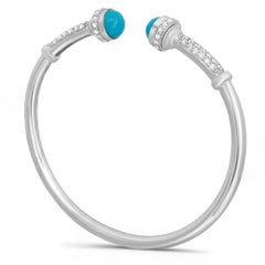Turquoise & Diamond Open Bangle Bracelet 1.05Ctw 18K White Gold