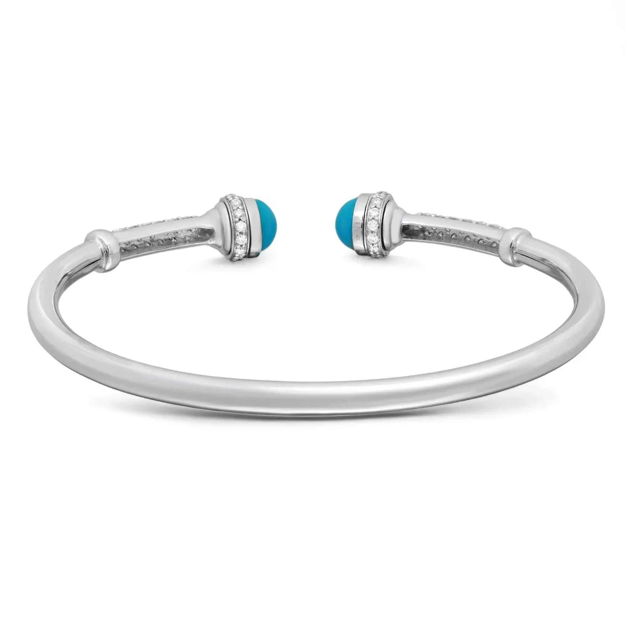 Türkis & Diamant offener Armreif 1,05Ctw 18K Weißgold (Moderne) im Angebot