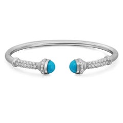Turquoise & Diamond Open Bangle Bracelet 1.05Ctw 18K White Gold