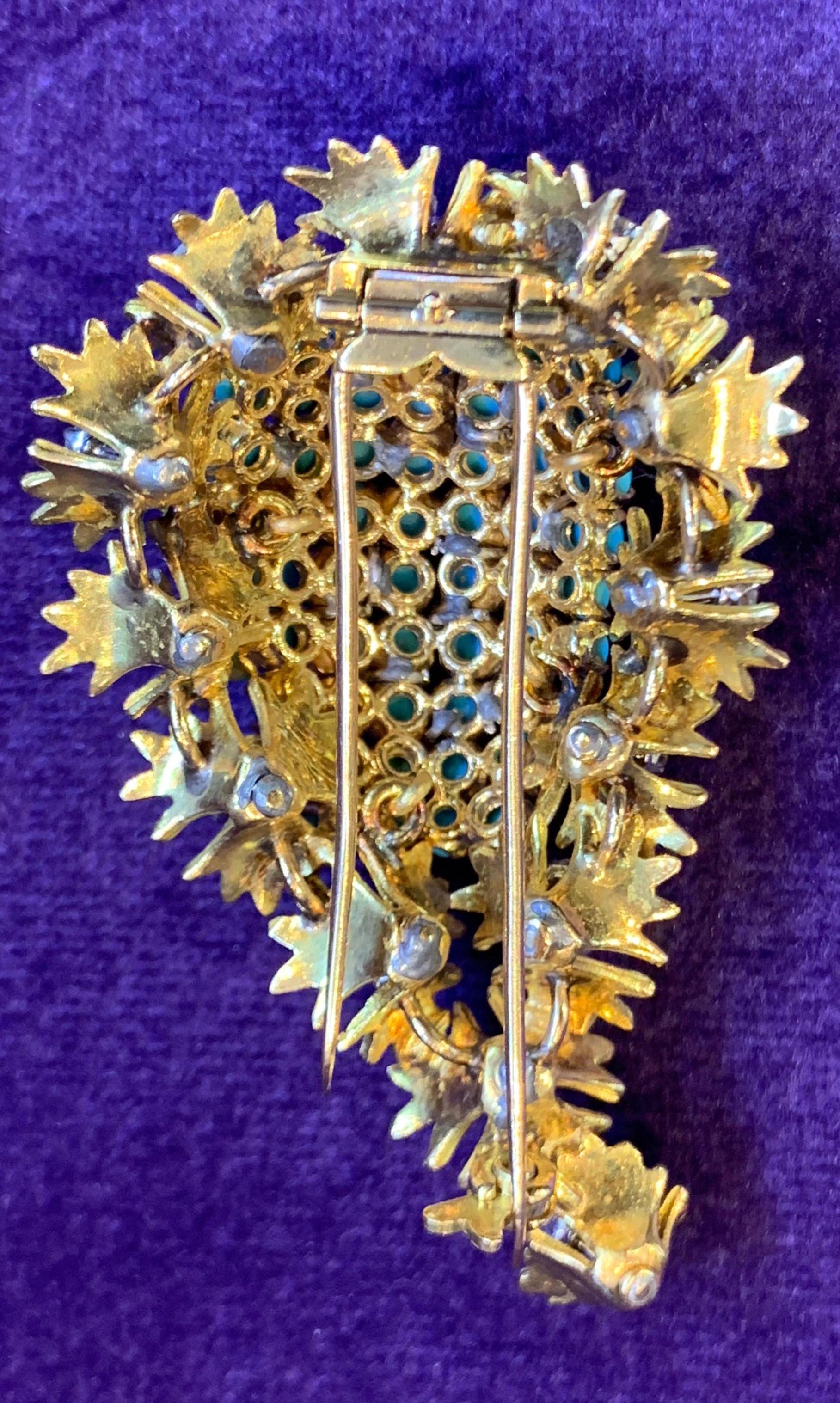 Women's Turquoise & Diamond Paisley Brooch For Sale