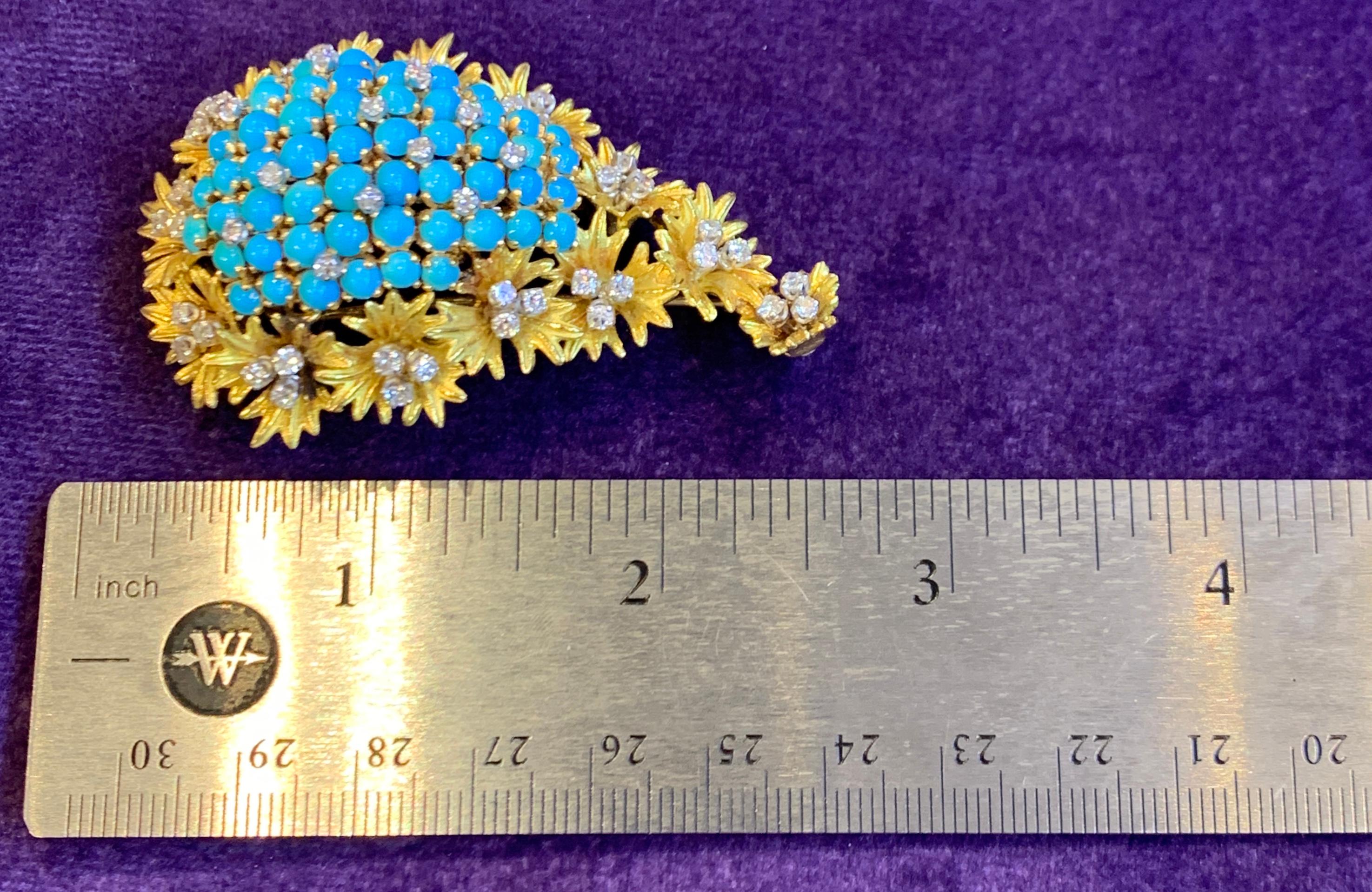 Turquoise & Diamond Paisley Brooch For Sale 1