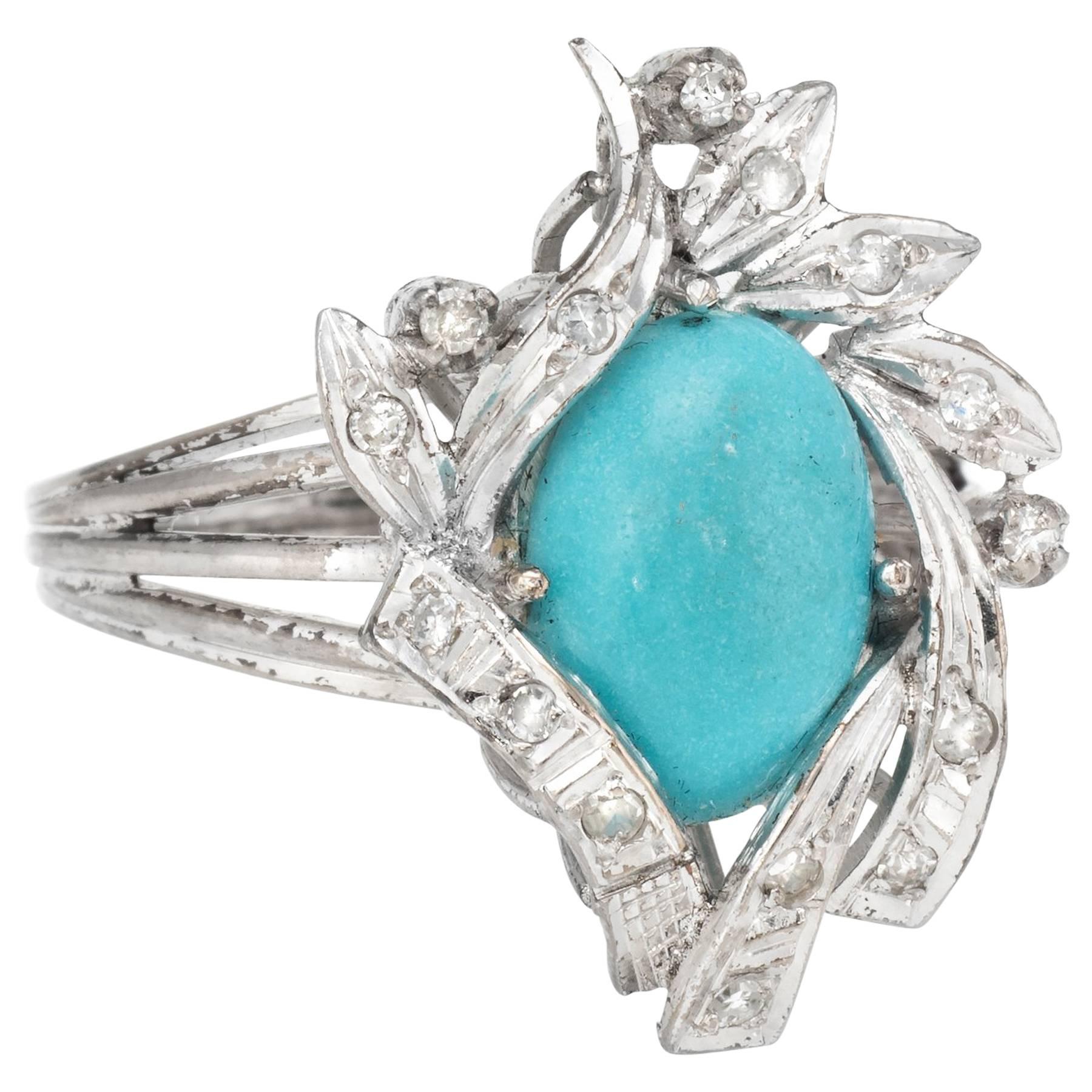 1940s turquoise diamond Palladium ring