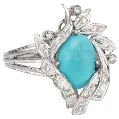 Turquoise Diamond Palladium Ring Vintage Jewelry