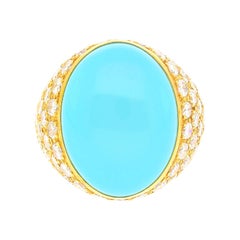 Anillo cúpula de oro de 18 quilates con pavé de turquesas y diamantes