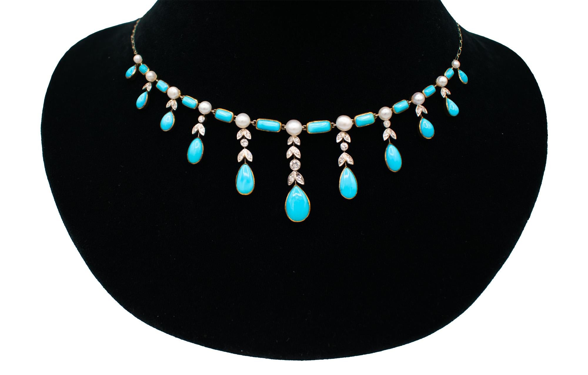 Collar de Turquesa, Diamantes y Perlas en Excelente estado para la venta en London, GB