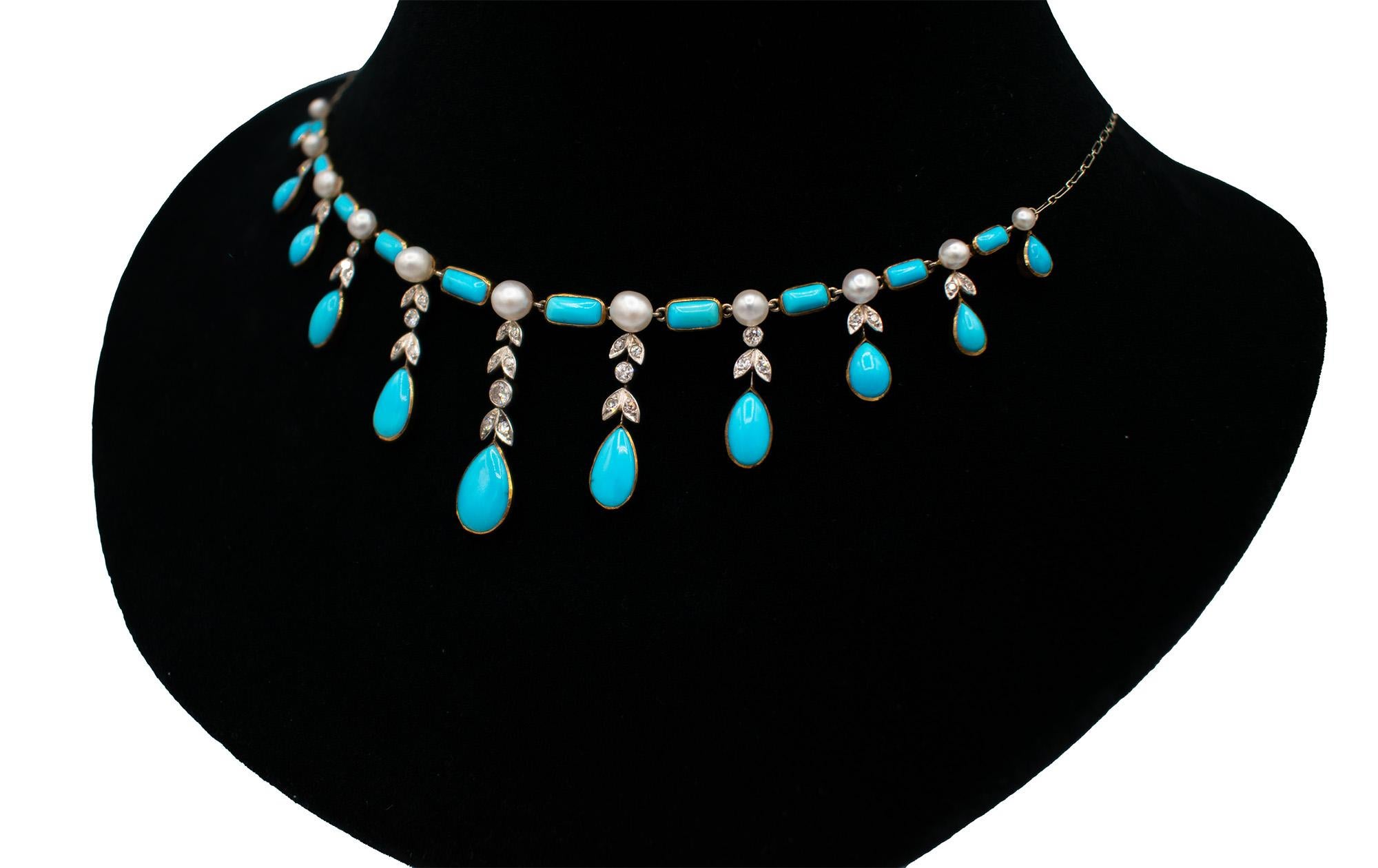 De las mujeres Collar de Turquesa, Diamantes y Perlas en venta