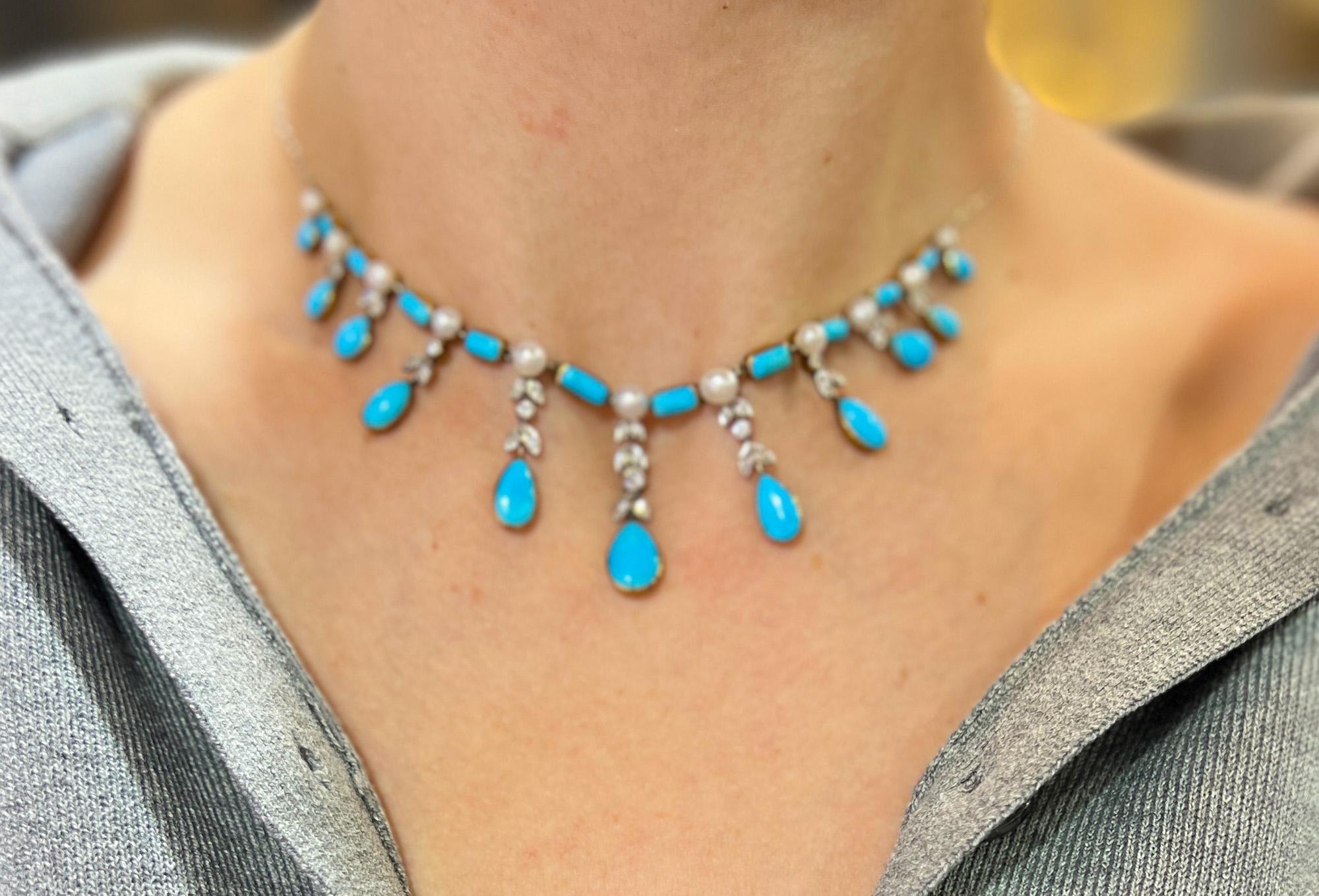 Collar de Turquesa, Diamantes y Perlas en venta 1