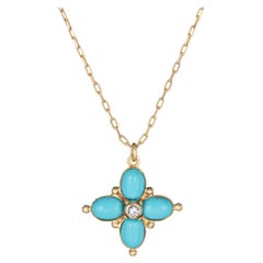 Turquoise Diamond Pendant Necklace Vintage 14 Karat Yellow Gold Chain Jewelry