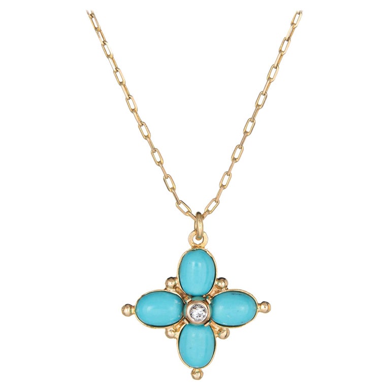 Turquoise Diamond Pendant Necklace Vintage 14 Karat Yellow Gold Chain ...