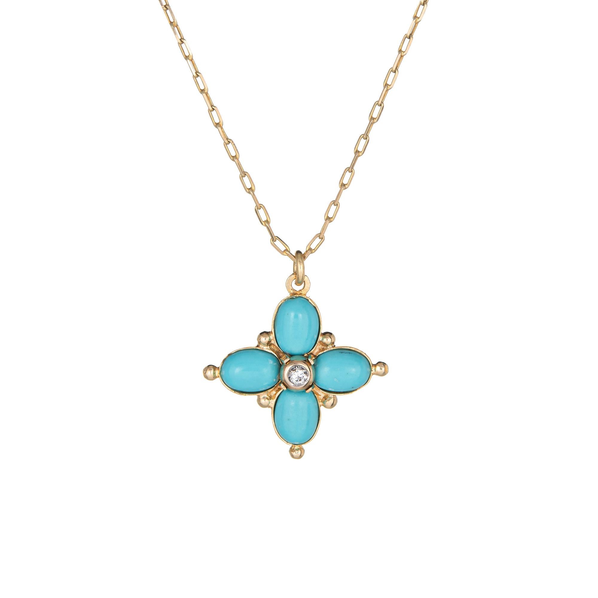Oval Cut Turquoise Diamond Pendant Necklace Vintage 14 Karat Yellow Gold Chain Jewelry