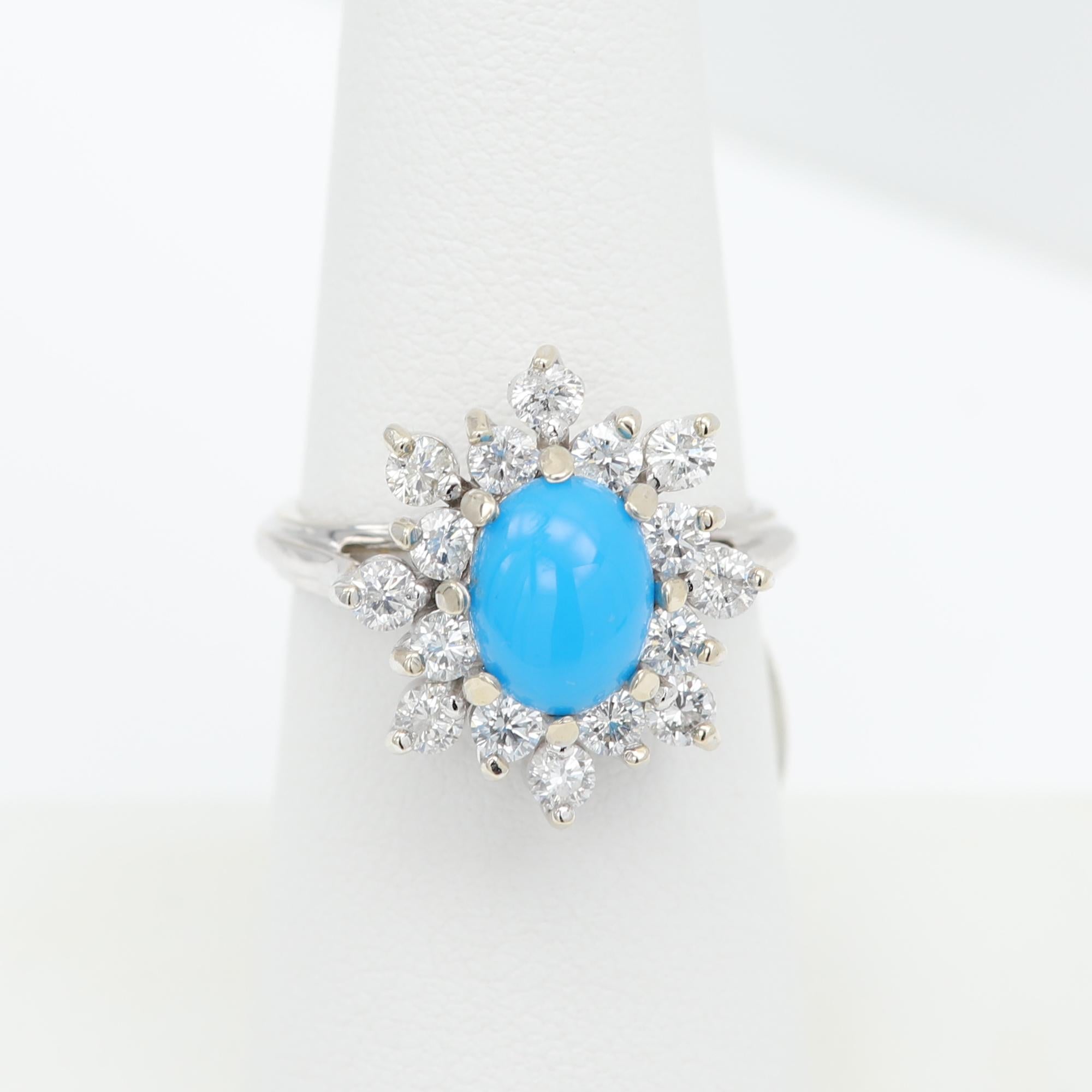 Turquoise Diamond Ring 14 Karat White Gold In Excellent Condition For Sale In Brooklyn, NY