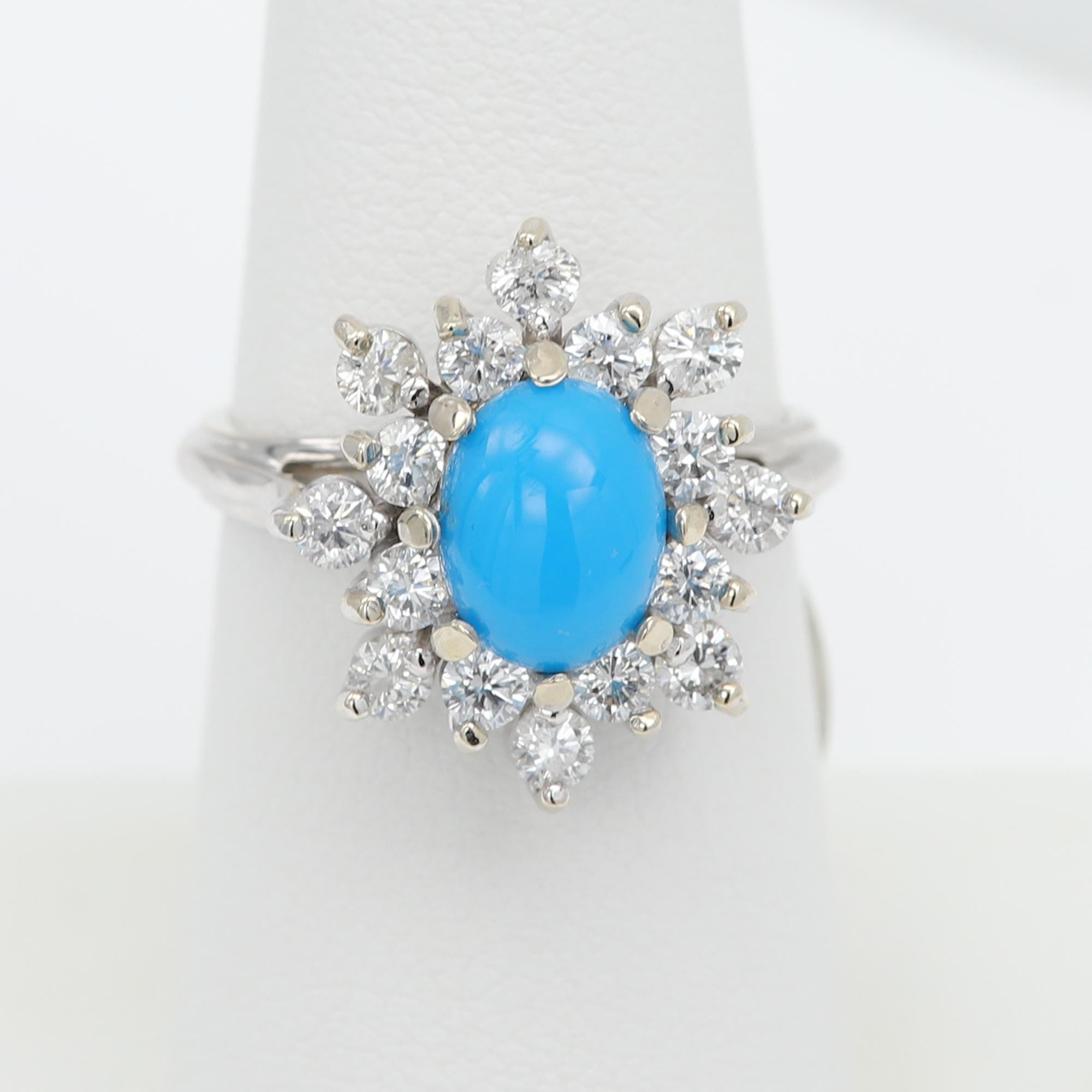 Women's Turquoise Diamond Ring 14 Karat White Gold For Sale
