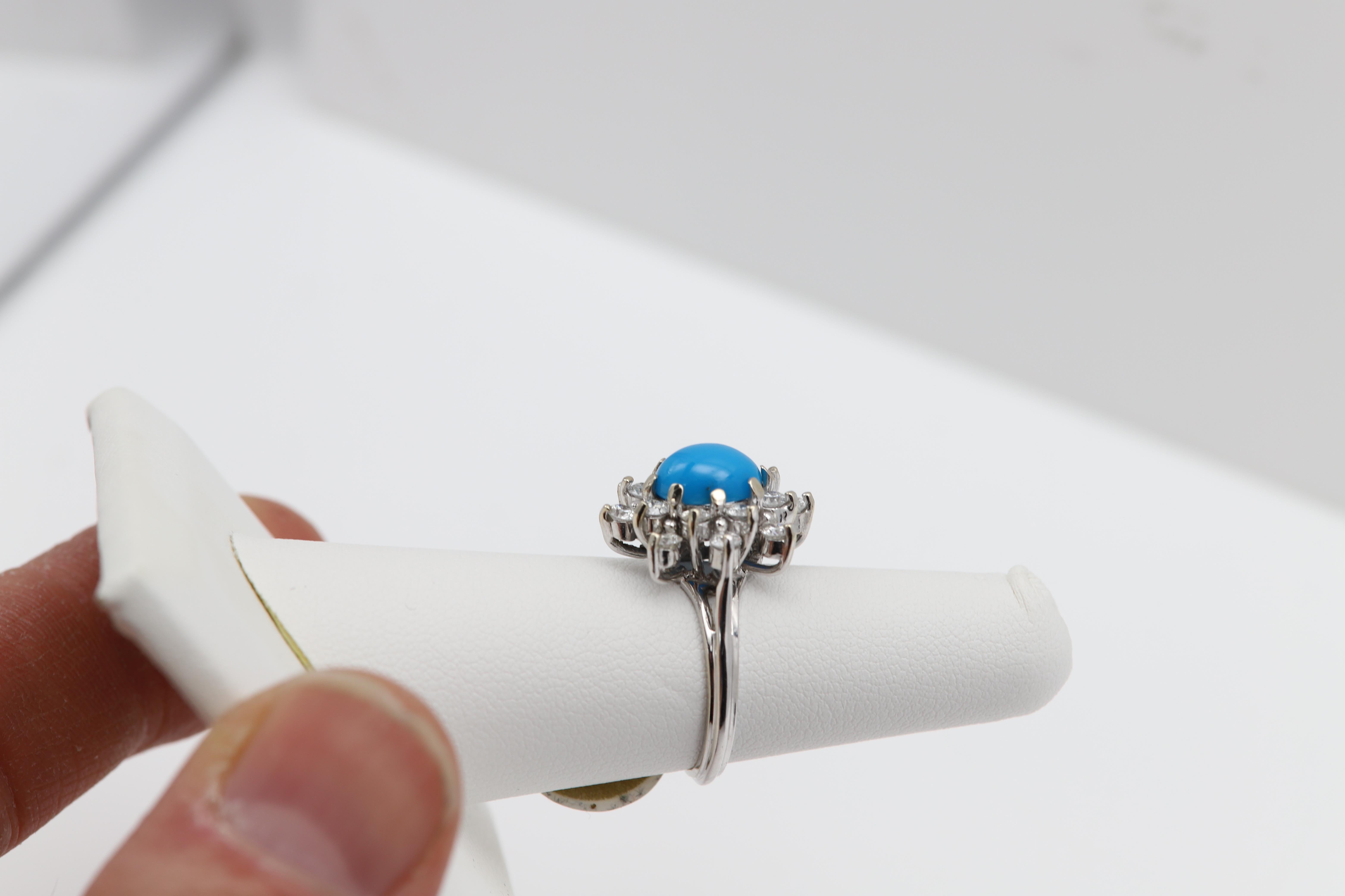 Turquoise Diamond Ring 14 Karat White Gold For Sale 1