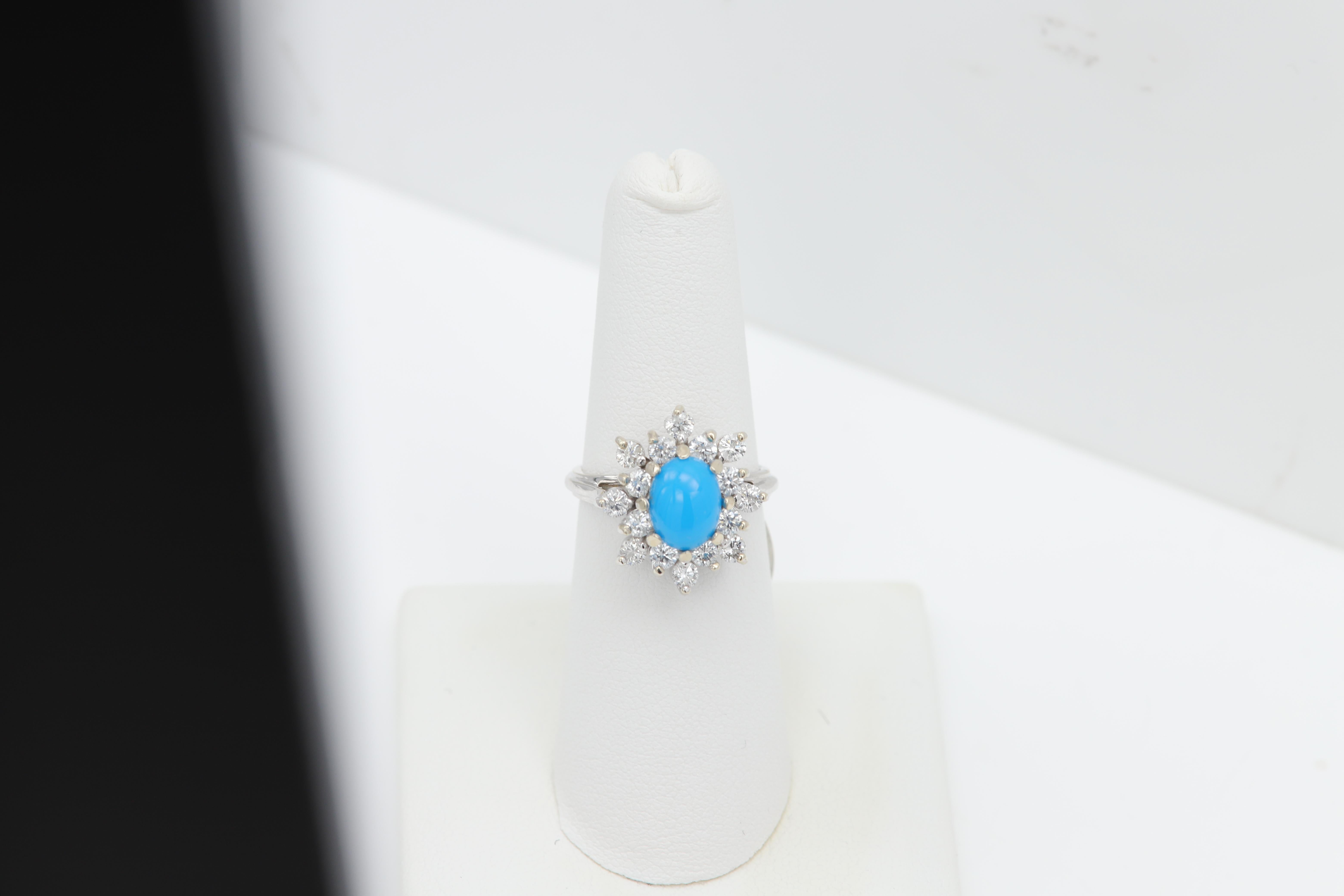Turquoise Diamond Ring 14 Karat White Gold For Sale 2