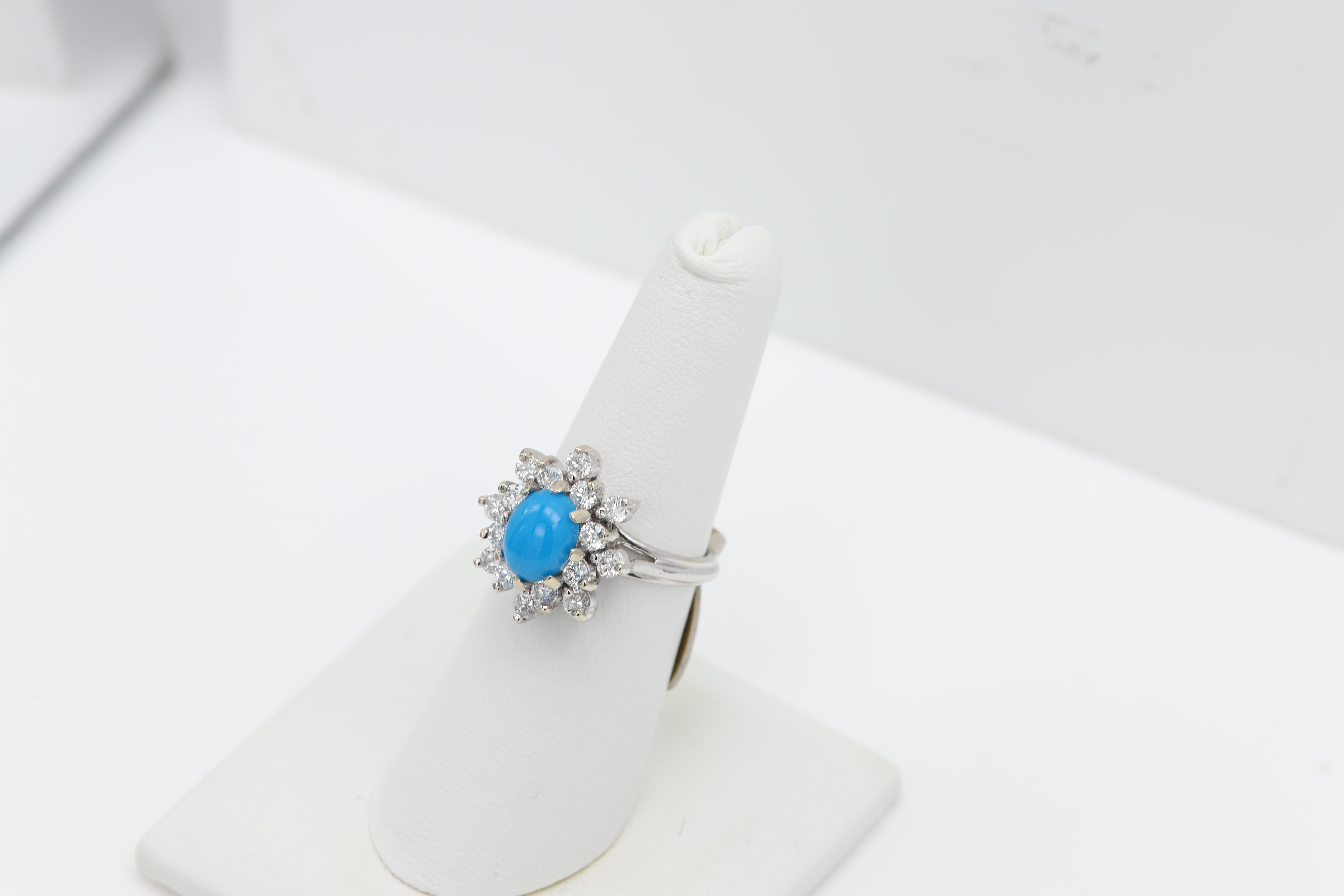 Turquoise Diamond Ring 14 Karat White Gold For Sale 3
