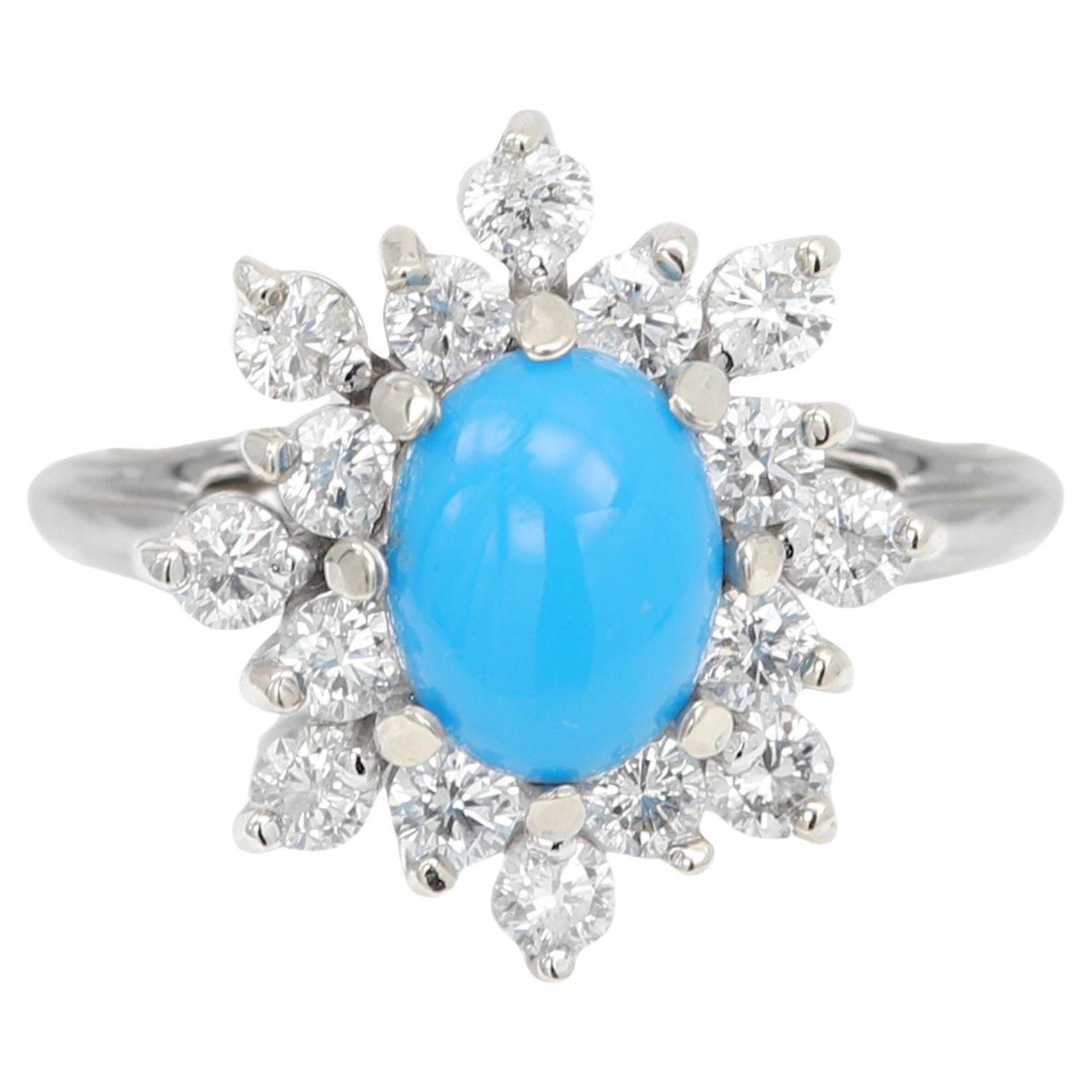 Turquoise Diamond Ring 14 Karat White Gold