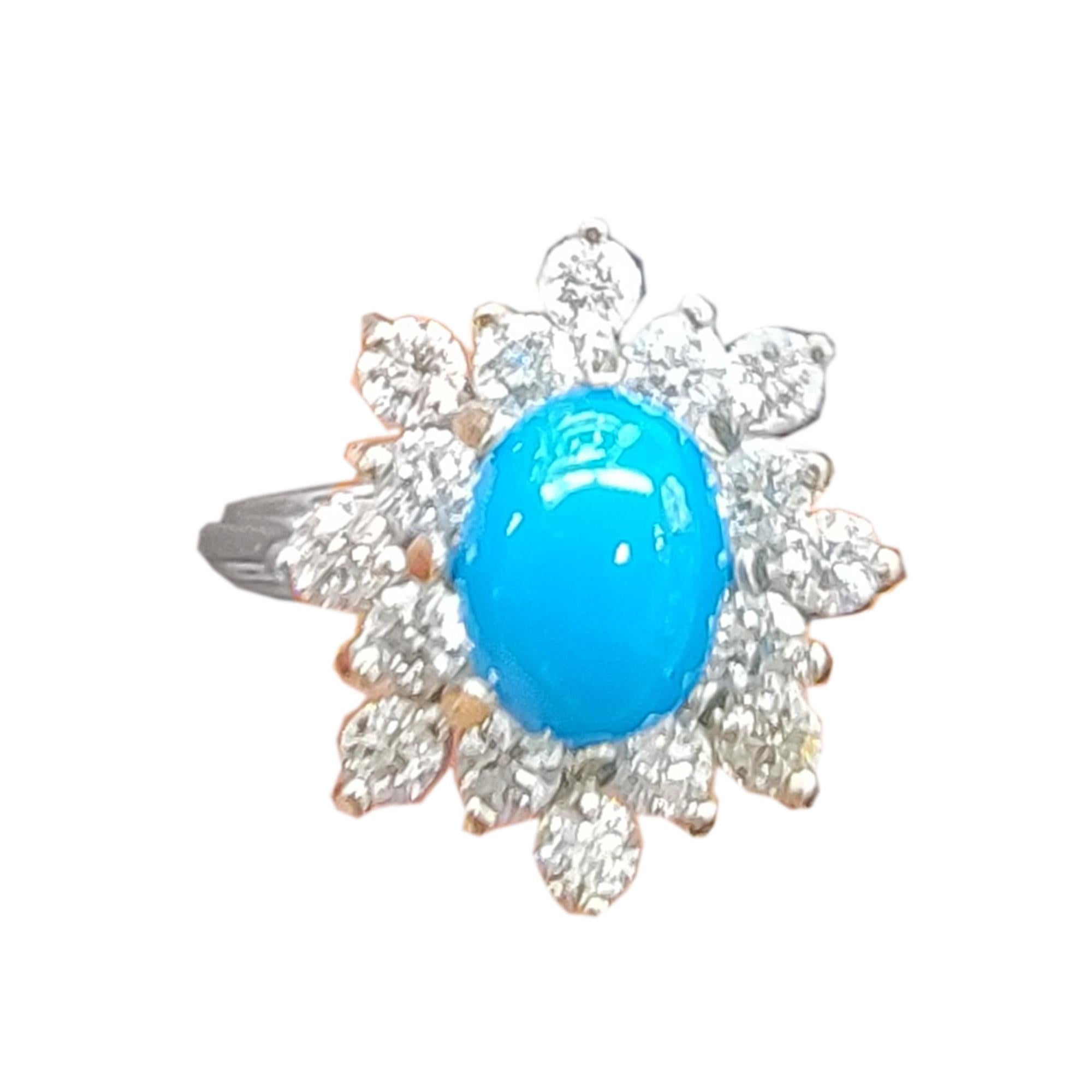 Turquoise Diamond Ring 14 Karat White Gold For Sale 5