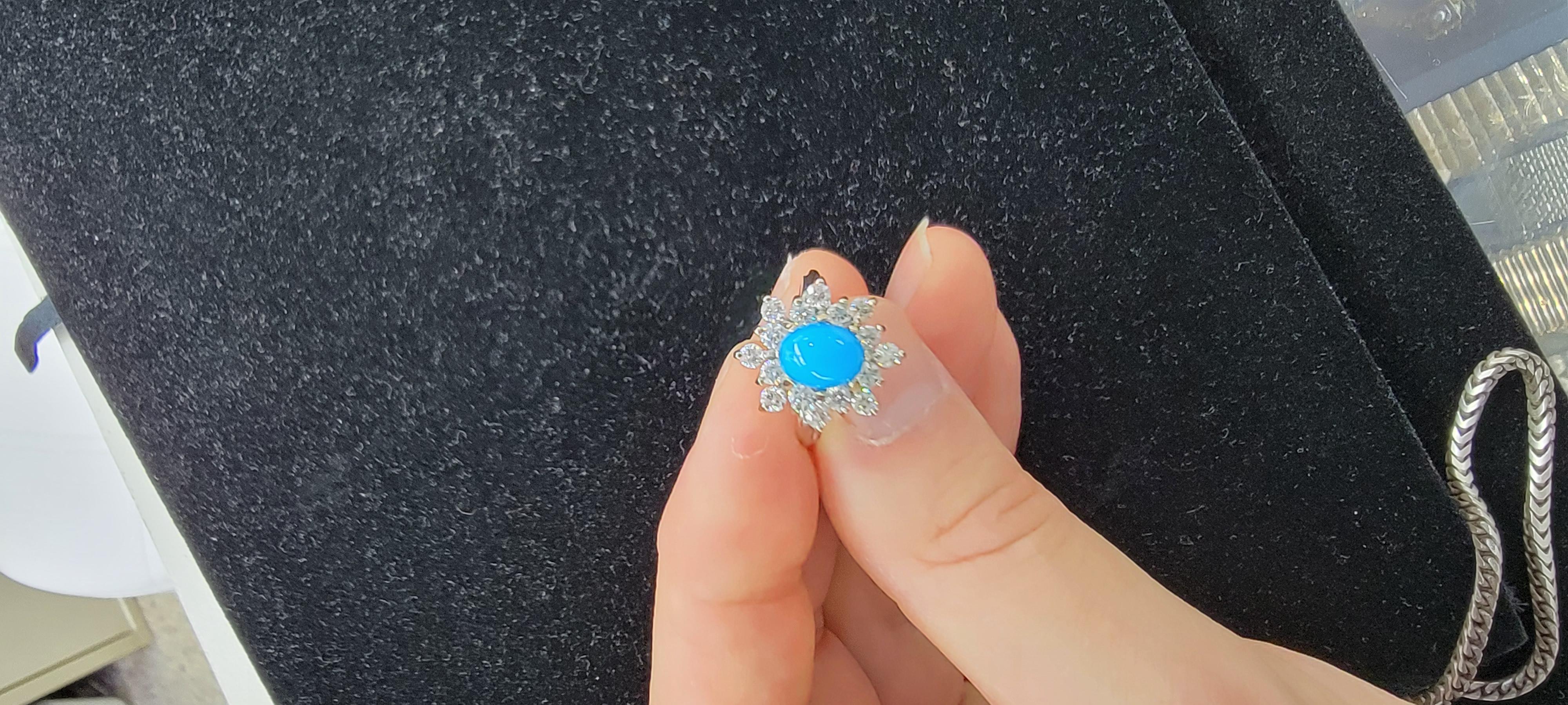 Turquoise Diamond Ring 14 Karat White Gold For Sale 6