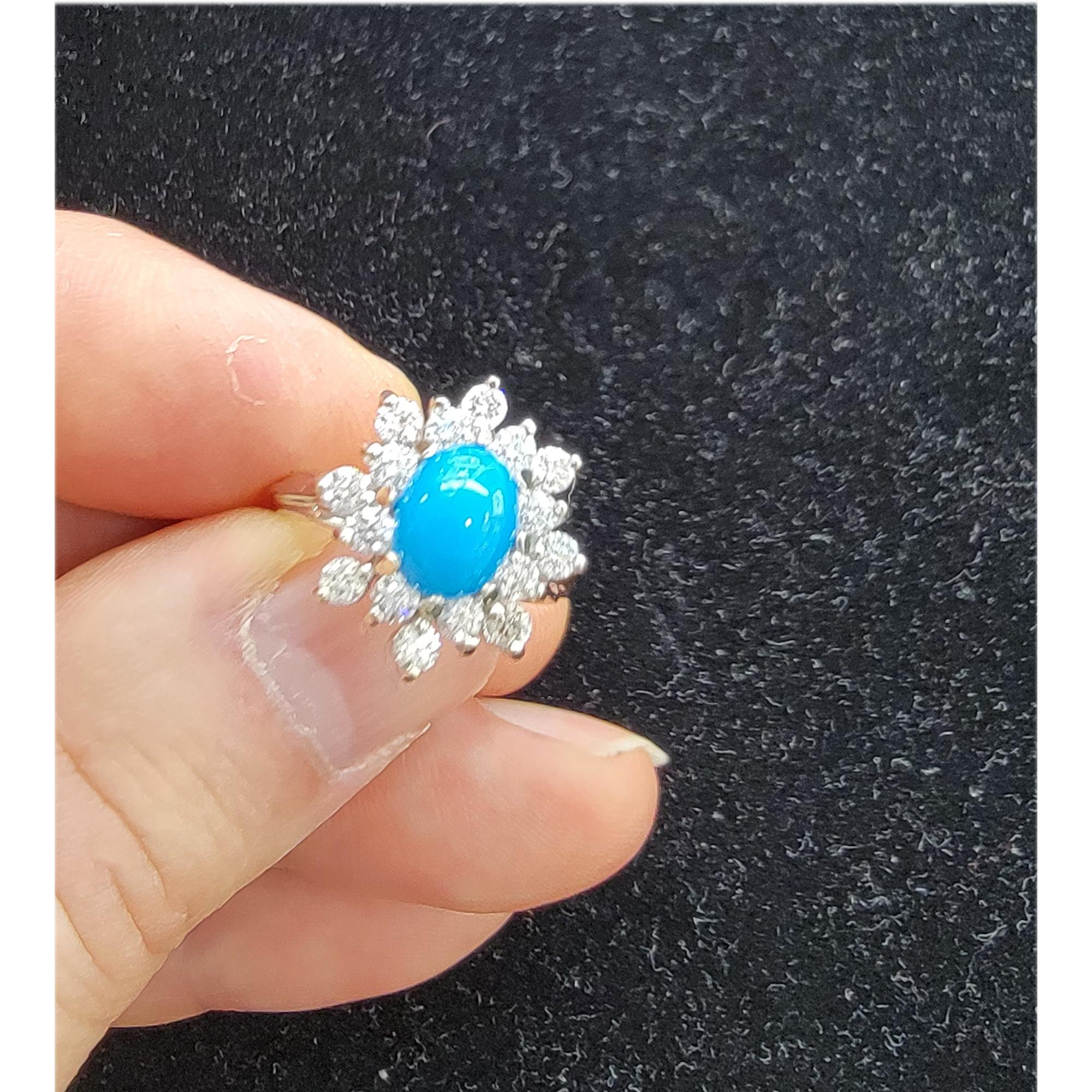 Vintage Brilliant Turquoise Ring with Diamonds
14k White Gold 8.70 grams
overall design size is approx. 20mm
finger size 7
Diamonds all round in cluster type design
Circa 1950