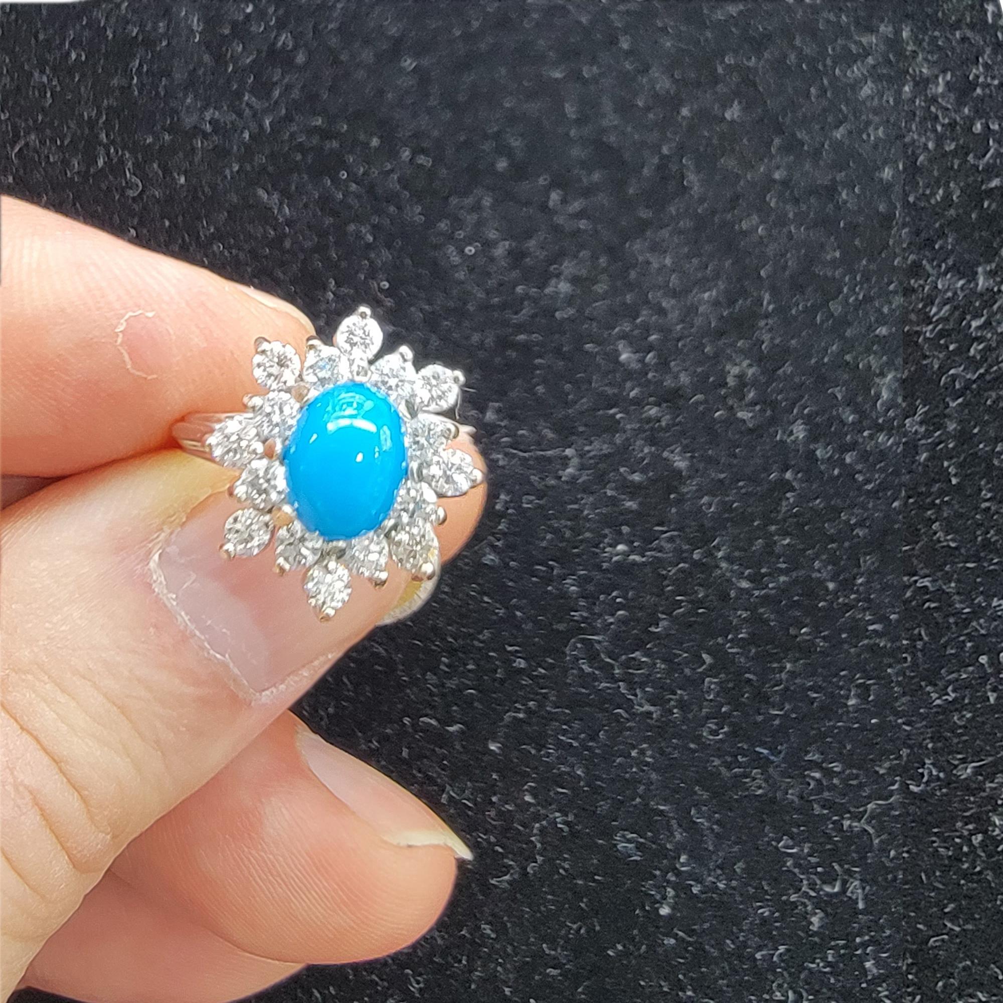 Turquoise Diamond Ring 14 Karat White Gold In Good Condition For Sale In Brooklyn, NY