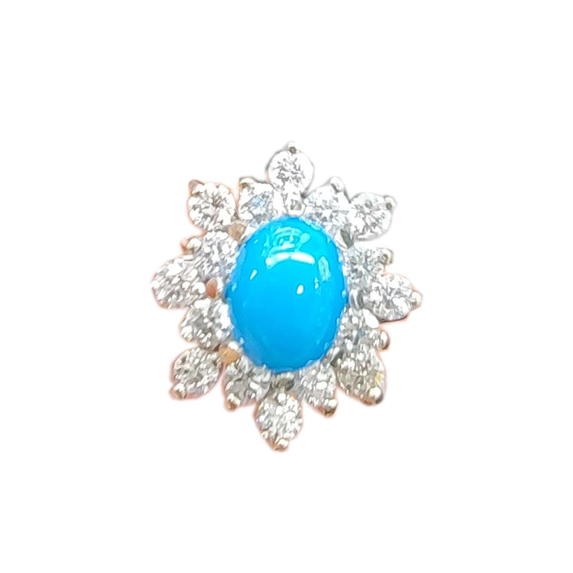 Women's Turquoise Diamond Ring 14 Karat White Gold For Sale