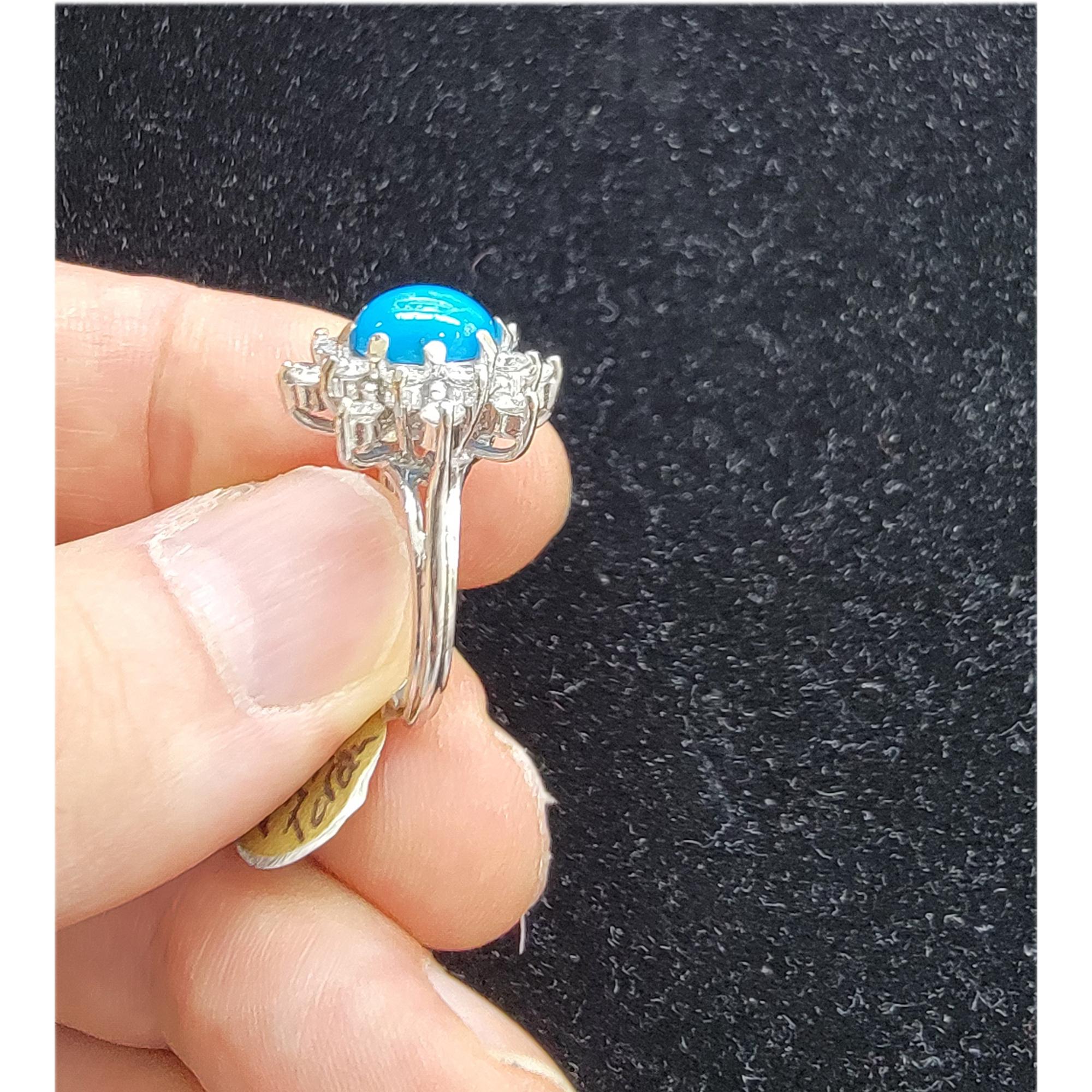 Turquoise Diamond Ring 14 Karat White Gold For Sale 1