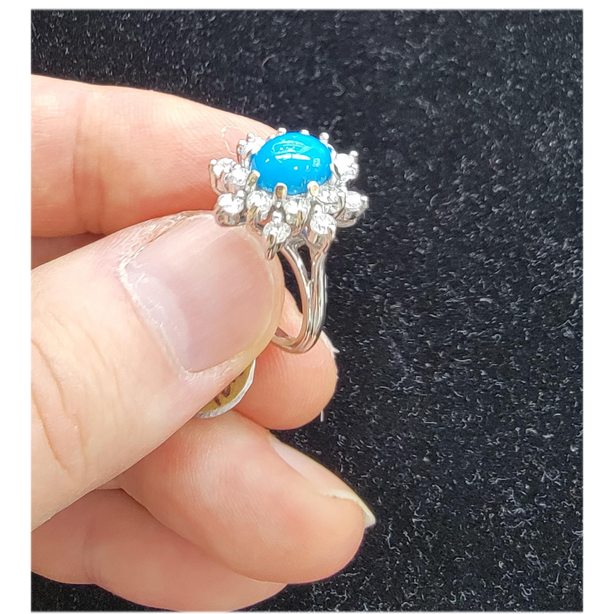 Turquoise Diamond Ring 14 Karat White Gold For Sale 2