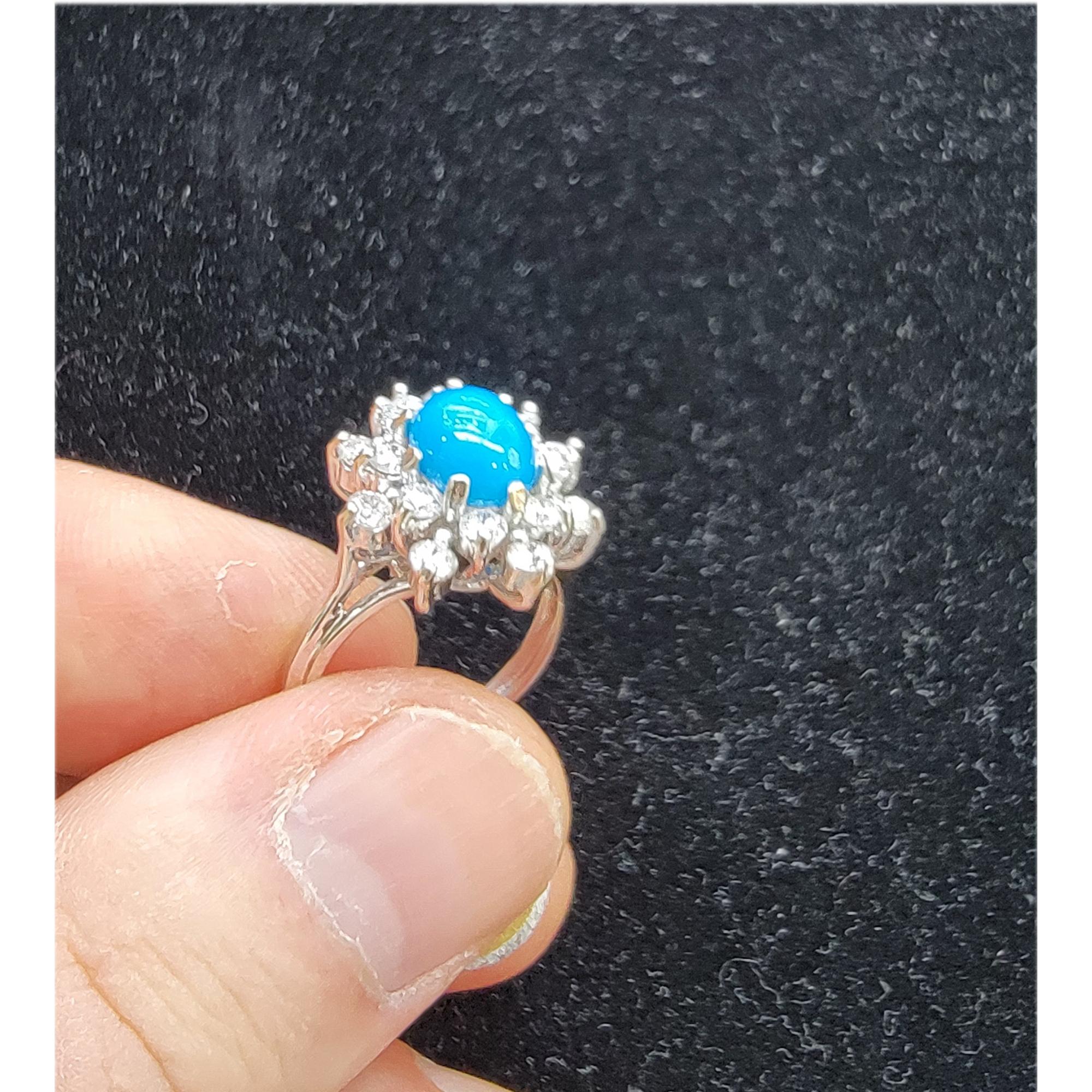 Turquoise Diamond Ring 14 Karat White Gold For Sale 3