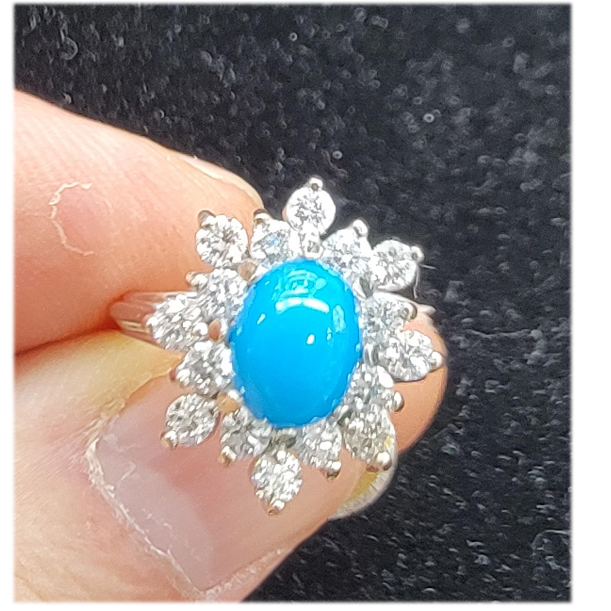 Turquoise Diamond Ring 14 Karat White Gold For Sale 4
