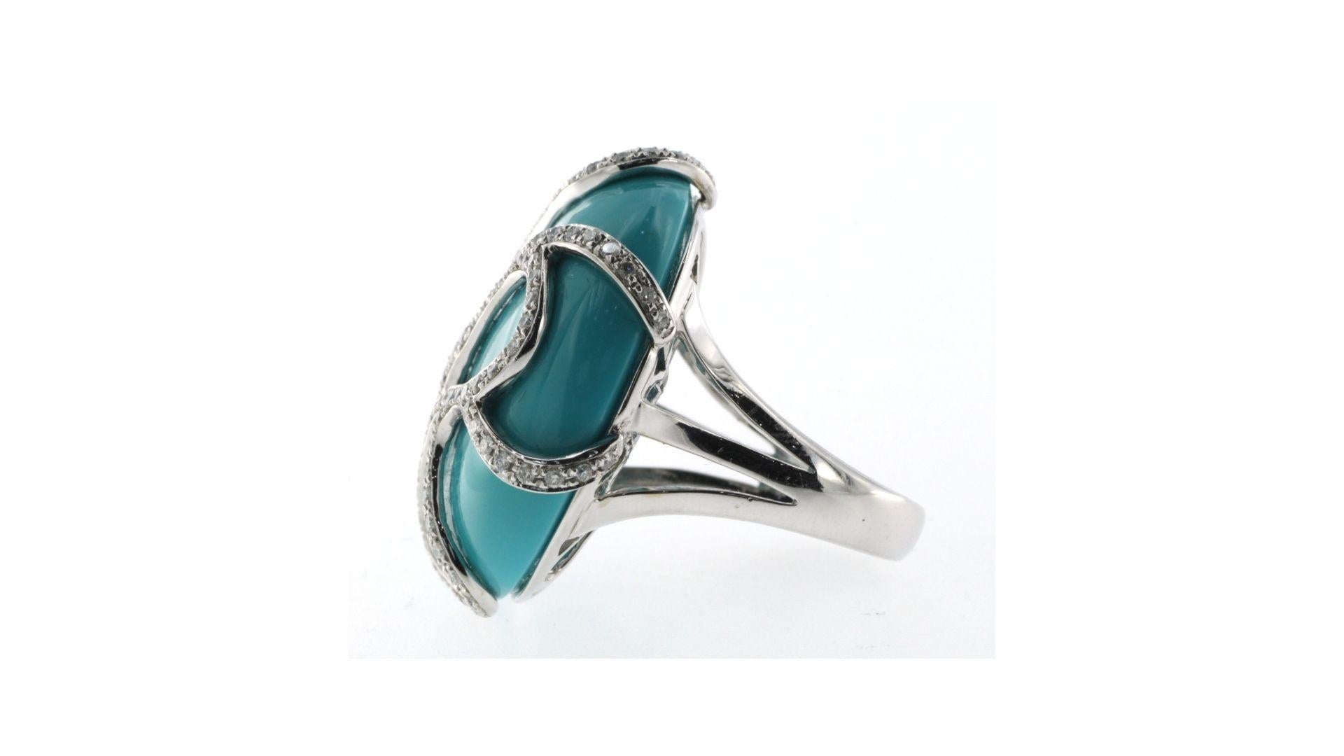Contemporary Turquoise Diamond Ring 14k White Gold 14k White Gold For Sale