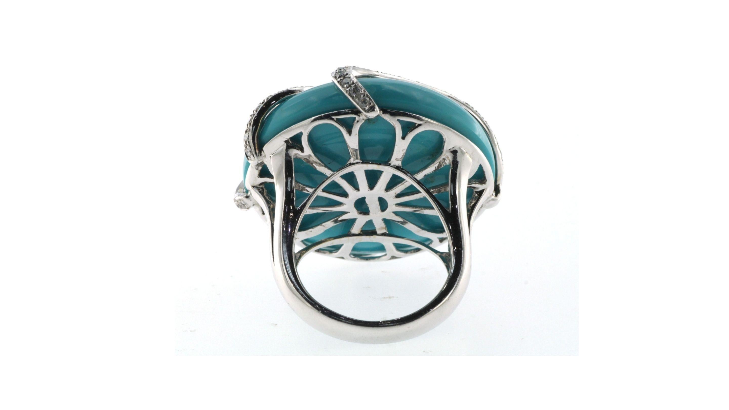 Round Cut Turquoise Diamond Ring 14k White Gold 14k White Gold For Sale