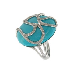 Turquoise Diamond Ring 14k White Gold 14k White Gold