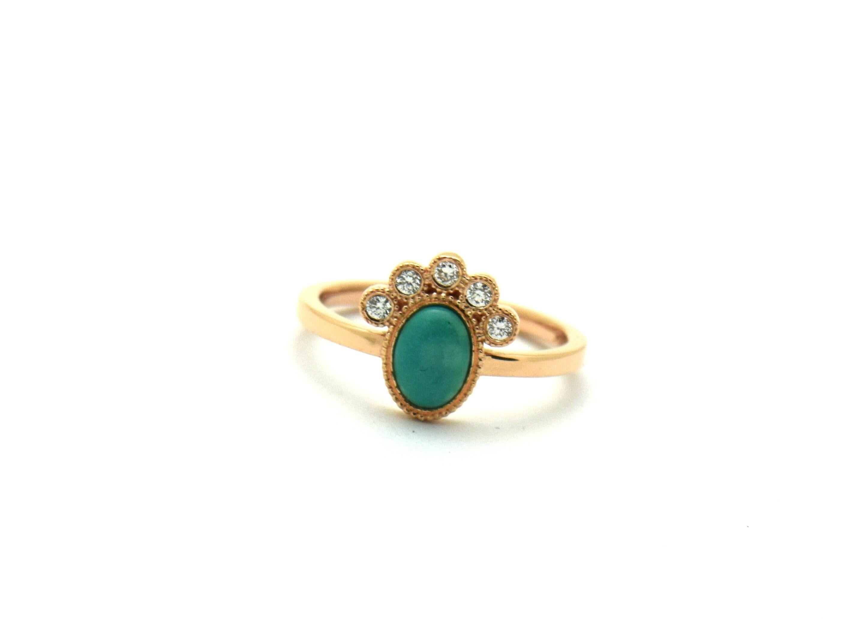 Türkis-Diamantring 14KT Roségold (Ovalschliff) im Angebot