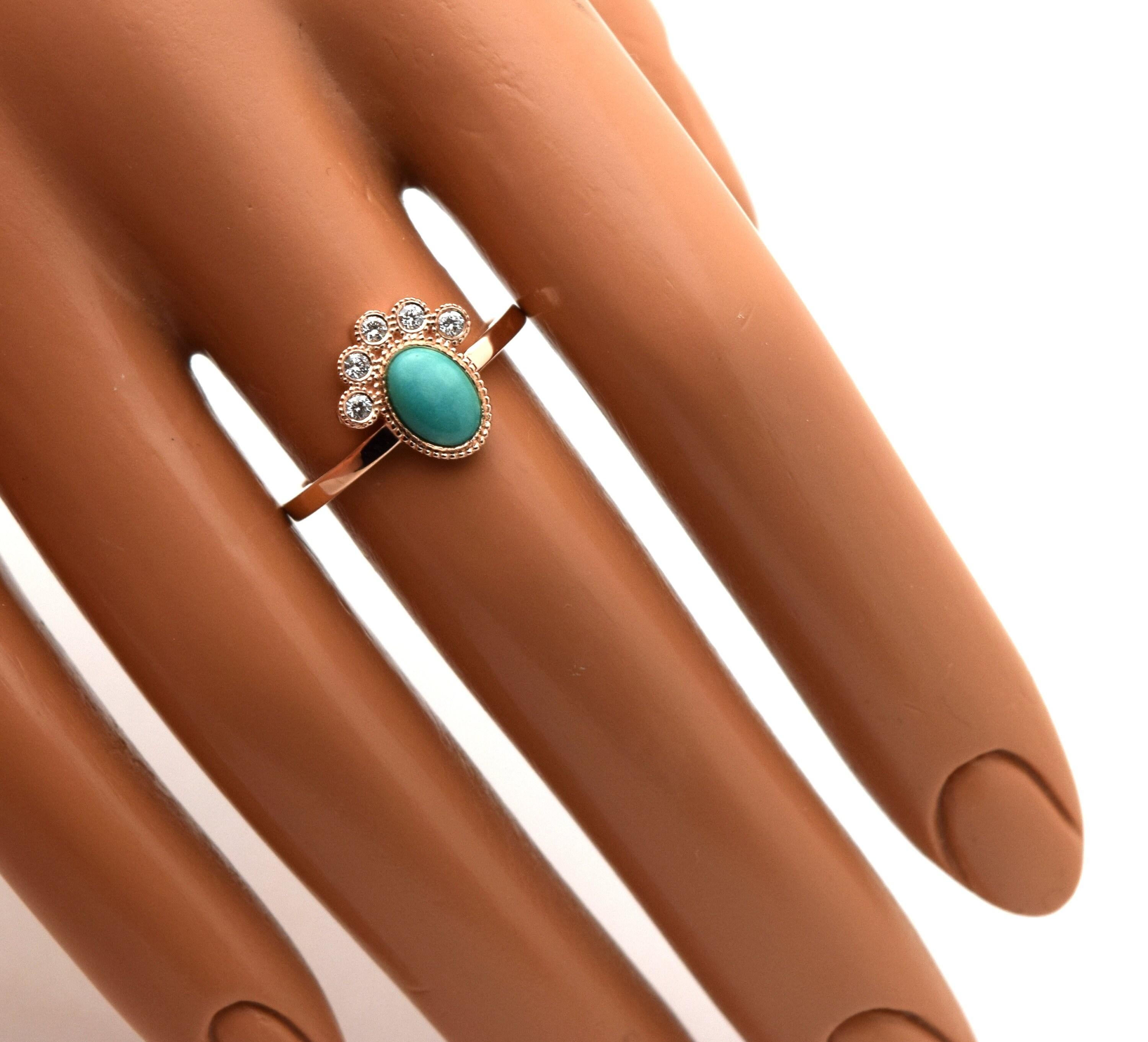Türkis-Diamantring 14KT Roségold im Angebot 1