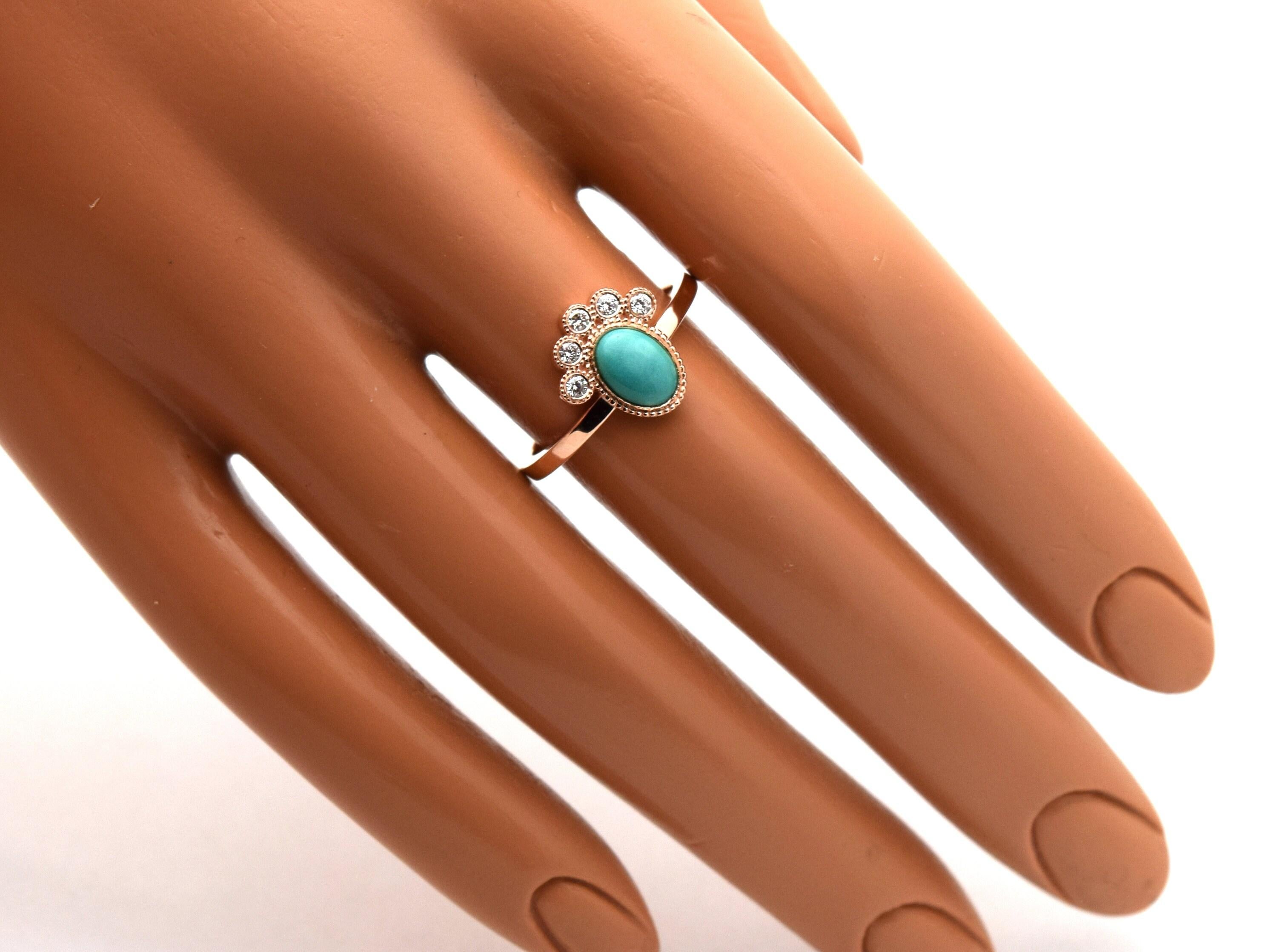 Türkis-Diamantring 14KT Roségold im Angebot 2