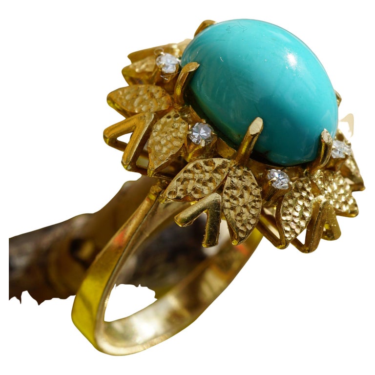 Turquoise Diamond Ring 18 kt Gold so beautiful at 1stDibs