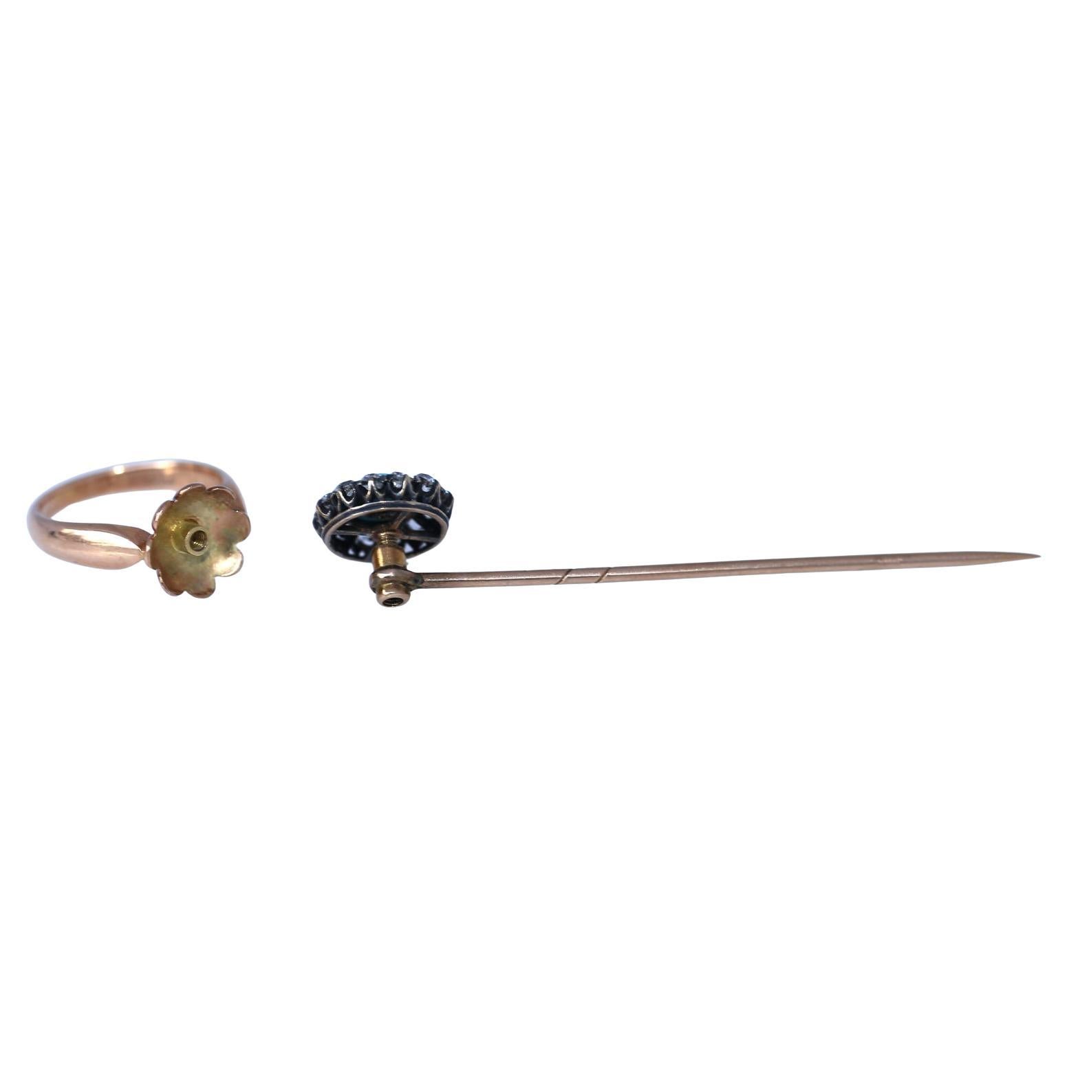 Turquoise Diamond Ring Brooch Transformer Pin, 1890 For Sale 6