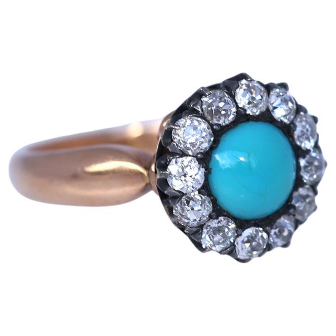 Turquoise Diamond Ring Brooch Transformer Pin, 1890 For Sale 7
