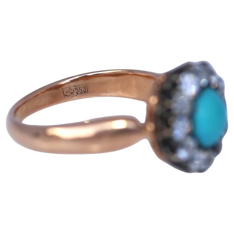 Turquoise Diamond Ring Brooch Transformer Pin, 1890 For Sale 1
