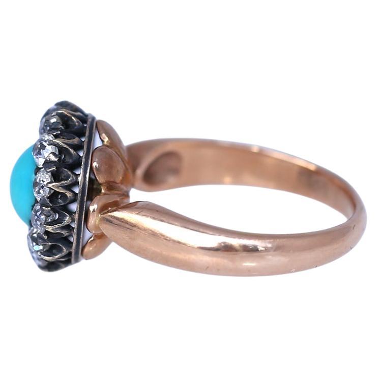 Turquoise Diamond Ring Brooch Transformer Pin, 1890 For Sale 2
