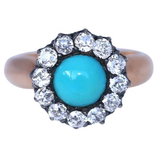 Turquoise Diamond Ring Brooch Transformer Pin, 1890 For Sale 3