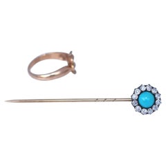 Broche transformée en bague avec turquoise et diamants, 1890
