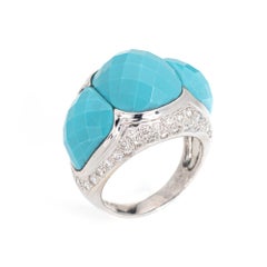 Turquoise Diamond Ring Estate 18k White Gold Sz 6 Fine Cocktail Jewelry